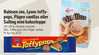 Føtex Bahlsen zoo, Lyons toffy-pops, Pågen vanillas eller Salling mini kokostoppe tilbud