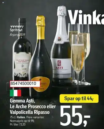 Føtex Gemma Asti, Le Arche Prosecco eller Valpolicella Ripasso tilbud