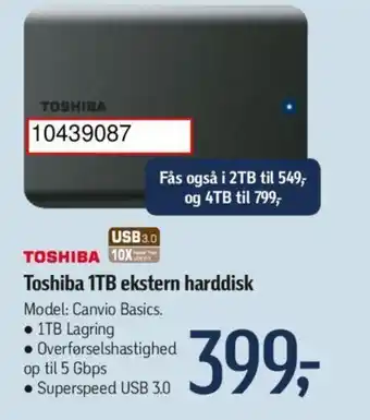 Føtex Toshiba 1TB ekstern harddisk tilbud