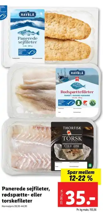 Lidl Panerede sejfileter, rødspætte- eller torskefileter tilbud