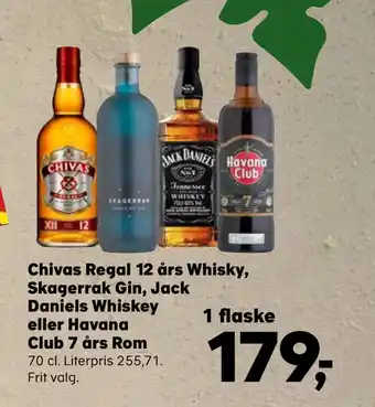 Kvickly Chivas Regal 12 års Whisky, Skagerrak Gin, Jack Daniels Whiskey eller Havana Club 7 års Rom tilbud