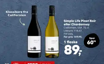 Kvickly Simple Life Pinot Noir eller Chardonnay tilbud