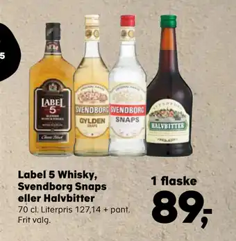 SuperBrugsen Label 5 Whisky, Svendborg Snaps eller Halvbitter tilbud