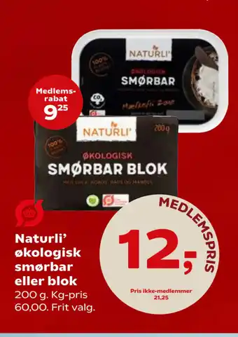 SuperBrugsen Naturli’ økologisk smørbar eller blok tilbud