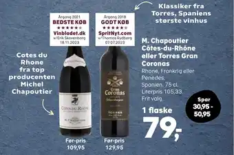 SuperBrugsen M. Chapoutier Côtes-du-Rhône eller Torres Gran Coronas tilbud