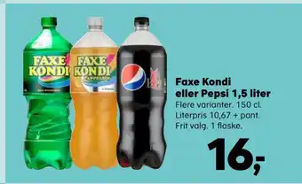 SuperBrugsen Faxe Kondi eller Pepsi 1,5 liter tilbud