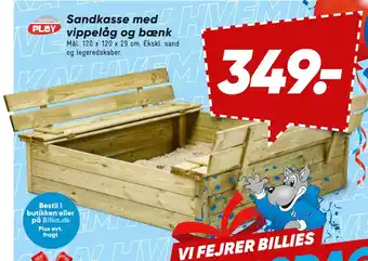 Bilka Sandkasse med vippelåg og bænk tilbud