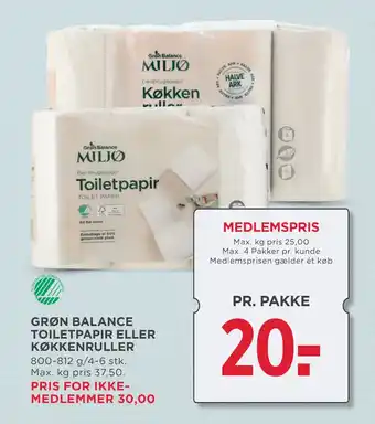 MENY GRØN BALANCE TOILETPAPIR ELLER KØKKENRULLER tilbud