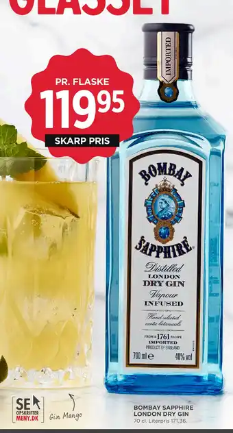 MENY BOMBAY SAPPHIRE LONDON DRY GIN tilbud
