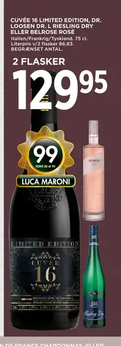 MENY CUVÉE 16 LIMITED EDITION, DR. LOOSEN DR. L RIESLING DRY ELLER BELROSE ROSÉ tilbud