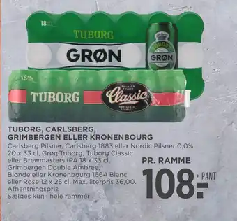 MENY TUBORG, CARLSBERG, GRIMBERGEN ELLER KRONENBOURG tilbud