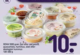 REMA 1000 grøn, gul eller rød pesto, guacamole, hummus, aioli eller økologisk hummus 130-200 g