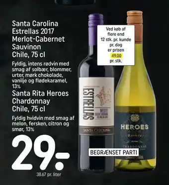 REMA 1000 Santa Carolina Estrellas 2017 Merlot-Cabernet Sauvinon Chile, 75 cl tilbud