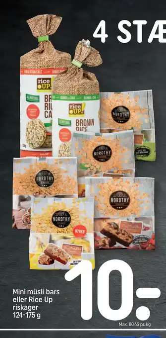 REMA 1000 Mini müsli bars eller Rice Up riskager 124-175 g tilbud