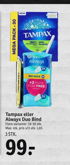 SPAR Tampax eller Always Duo Bind tilbud