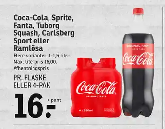 SPAR Coca-Cola, Sprite, Fanta, Tuborg Squash, Carlsberg Sport eller Ramlösa tilbud