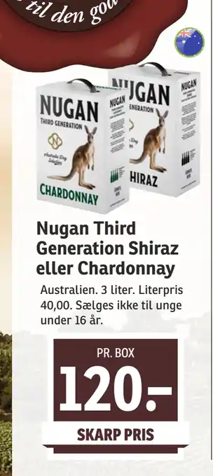 SPAR Nugan Third Generation Shiraz eller Chardonnay tilbud