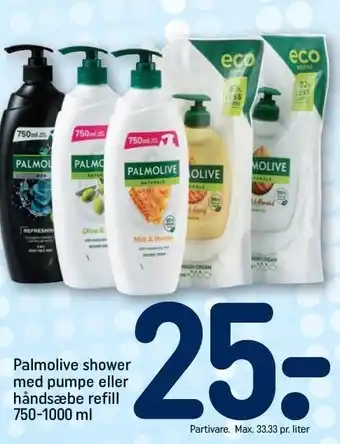 REMA 1000 Palmolive shower med pumpe eller håndsæbe refill tilbud