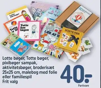Lotte bøger, Totte bøger, pixibøger sampak, aktivitetsbøger, broderisæt, malebog med folie eller familiespil