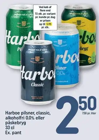 REMA 1000 Harboe pilsner, classic , alkoholfri 0,0% eller påskebryg tilbud