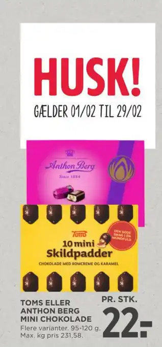 MENY TOMS ELLER ANTHON BERG MINI CHOKOLADE tilbud