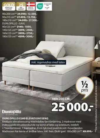 JYSK DUNLOPILLO E200 ELEVATIONSSENG tilbud