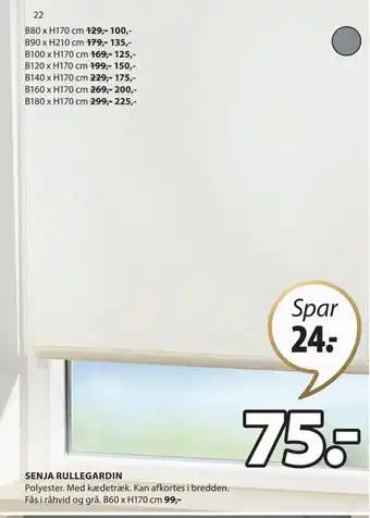 JYSK SENJA RULLEGARDIN tilbud