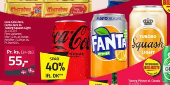 Fleggaard Coca Cola Zero, Fanta Zero el. Tuborg Squash Light tilbud
