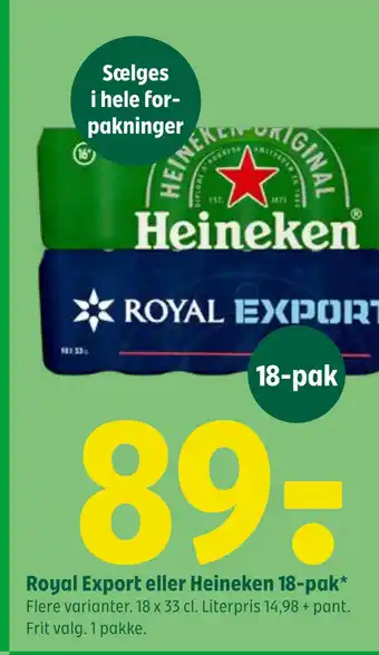 Coop 365 Royal Export eller Heineken 18-pak tilbud