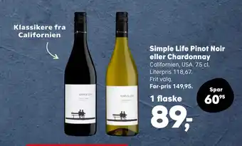 SuperBrugsen Simple Life Pinot Noir eller Chardonnay tilbud