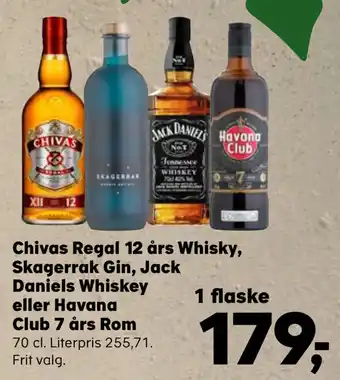 SuperBrugsen Chivas Regal 12 års Whisky, Skagerrak Gin, Jack Daniels Whiskey eller Havana Club 7 års Rom tilbud