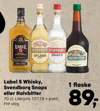 SuperBrugsen Label 5 Whisky, Svendborg Snaps eller Halvbitter tilbud