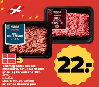 Netto Velsmag dansk hakket oksekød 14-18% eller hakket grise- og kalvekød 14-18% tilbud