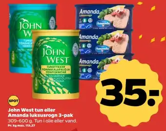 Netto John West tun eller Amanda luksusrogn 3-pak tilbud