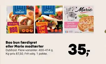 Kvickly Bao bun færdigret eller Marie madtærter tilbud