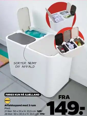 Affaldsspand med 3 rum