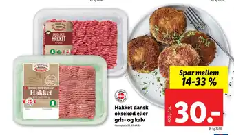 Lidl Hakket dansk okse kød eller gris og kalv tilbud