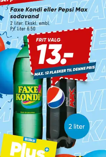 Bilka Faxe Kondi eller Pepsi Max sodavand tilbud