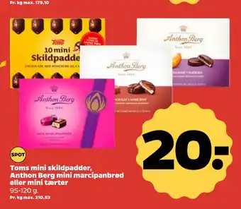Netto Toms mini skildpadder, Anthon Berg mini marcipanbrød eller mini tærter tilbud