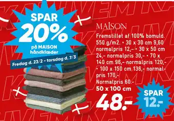 Bilka SPAR 20% på MAISON håndklæder tilbud