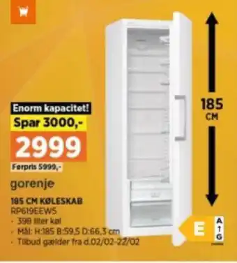 Power 185 CM KØLESKAB RP619EEW5 tilbud