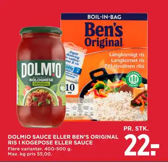 MENY DOLMIO SAUCE ELLER BEN’S ORIGINAL RIS I KOGEPOSE ELLER SAUCE tilbud