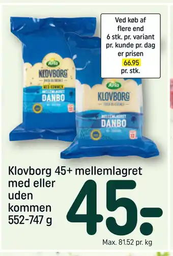 REMA 1000 Klovborg 45+ mellemlagret med eller uden kommen 552-747 g tilbud