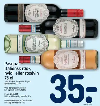 REMA 1000 Pasqua Italiensk rød-, hvid- eller rosévin 75 cl tilbud