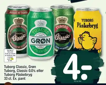 REMA 1000 Tuborg Classic, Grøn Tuborg, Classic 0.0% eller Tuborg Påskebryg 33 cl. Ex. pant tilbud