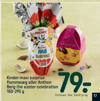 REMA 1000 Kinder maxi surprise flammeæg eller Anthon Berg the easter celebration 150-295 g tilbud