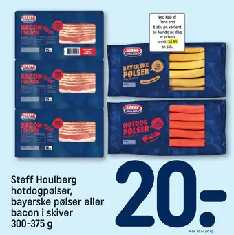 REMA 1000 Steff Houlberg hotdogpølser, bayerske pølser eller bacon i skiver 300-375 g tilbud