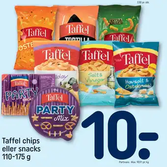 REMA 1000 Taffel chips eller snacks 110-175 g tilbud