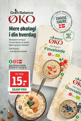 SPAR Grøn Balance Danske Økologiske Havregryn tilbud