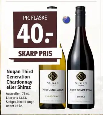 SPAR Nugan Third Generation Chardonnay eller Shiraz tilbud